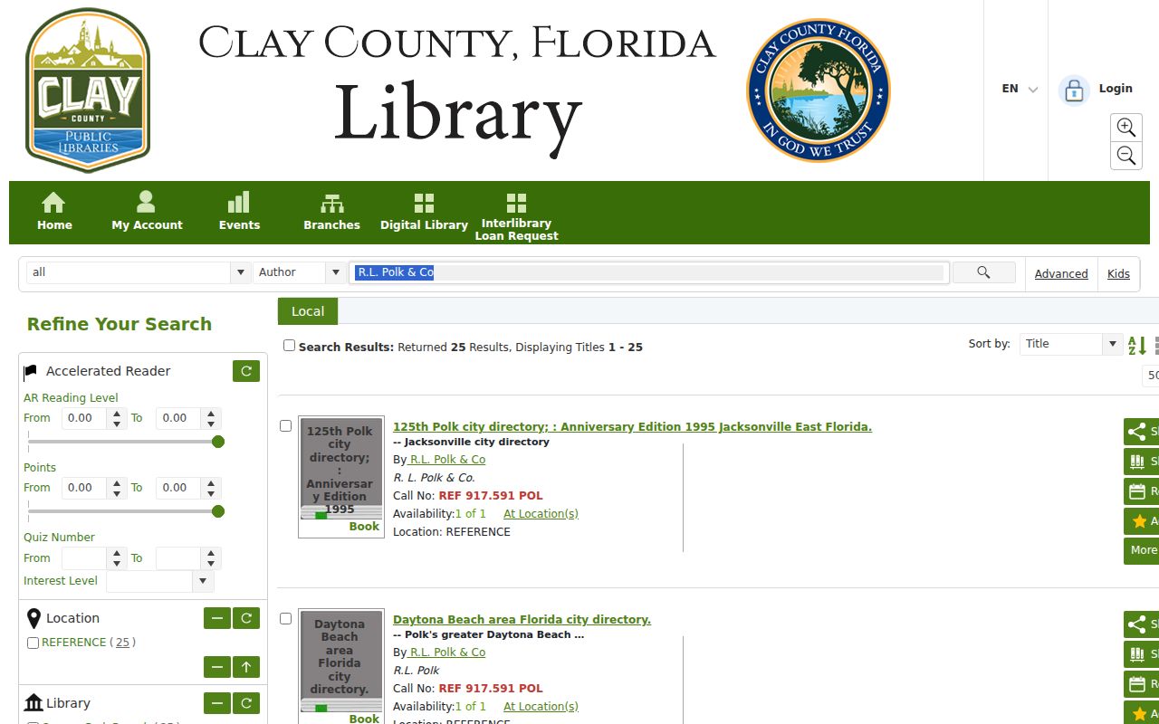 Clay County city directory Polk catalog search