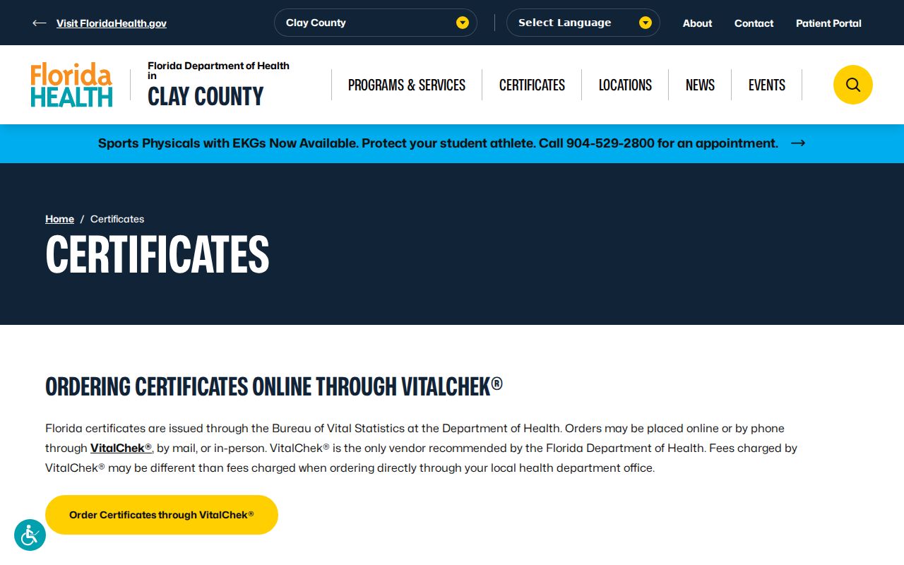 Clay County resident lookup vital certificate services