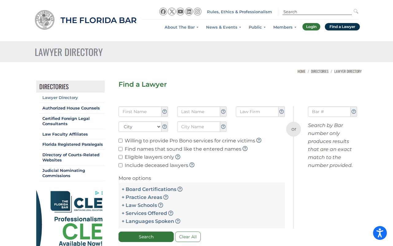 Clay County resident lookup using Florida Bar member directory