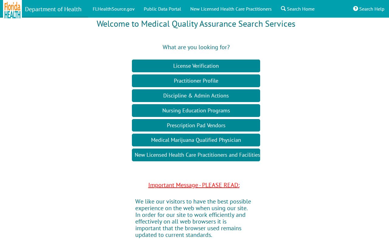 Clay County resident lookup using Florida health license search
